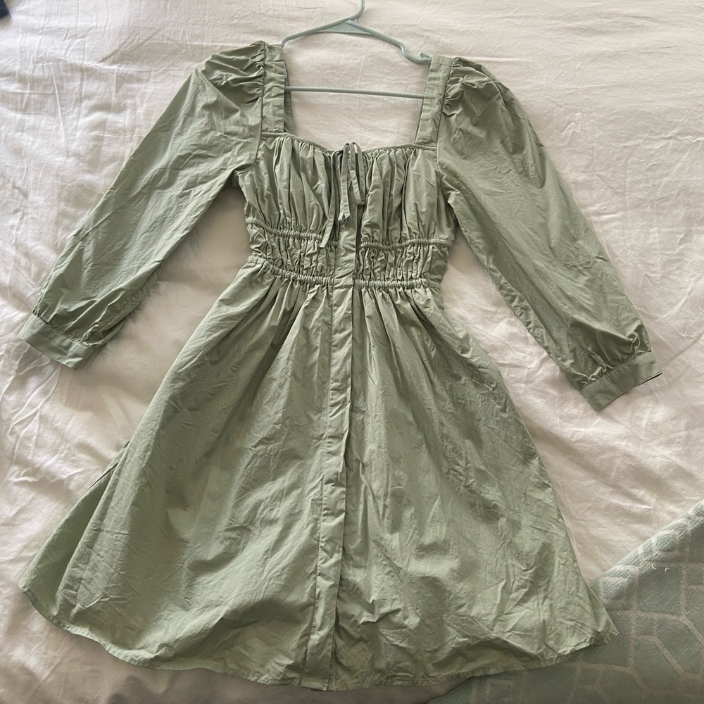 Spring 2022 sage green poplin long sleeve j crew mini dress